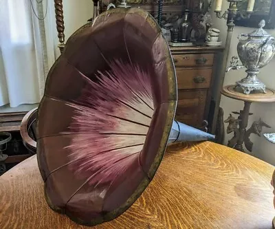 Antique Edison Columbia Phonograph Horn Handpainted Red & White Morning Glory • $299