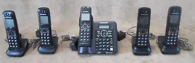 Panasonic DECT 6.0 Plus 2-Line Cordless Telephone System 5 Handset Lot Black • $49.49