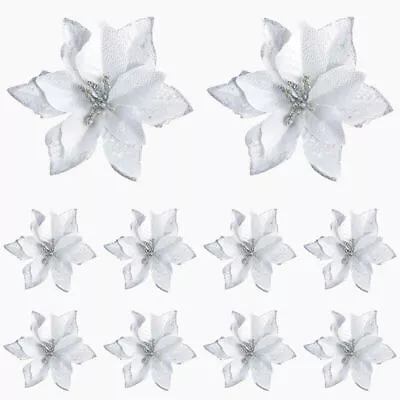 10X Christmas Large Poinsettia Glitter Flower Tree Hanging Party Xmas Decor AU • $13.98