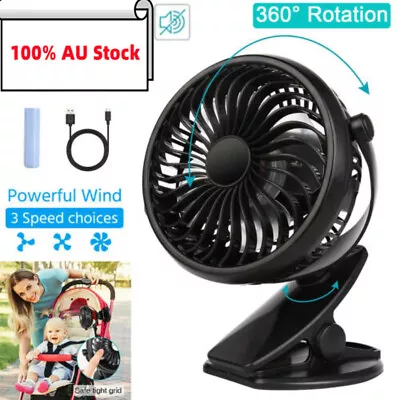 Portable 360° Mini Fan Travel USB Rechargeable Clip On Desk Pram Car Cooling Fan • $18.89