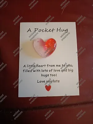 Little Pocket Hug Heart Token Keepsake Gift _  Red White  • £2.75