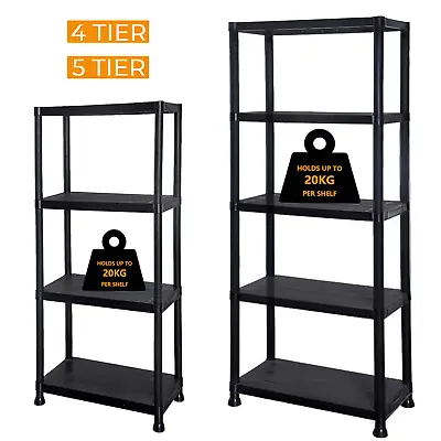4/5 Tier Plastic Shelf Storage Unit Shelving Shelves Racking Warehouse Shed Rack • £18.45