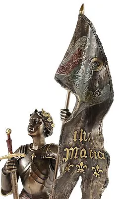 Roman Catholic Saint Joan Of Arc Standing W/ Flag Sculpture Statue Bronze Finish • $81