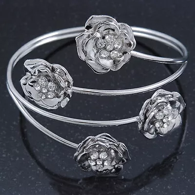 Rhodium Plated Crystal Floral Upper Arm Bracelet - Adjustable • £15.90