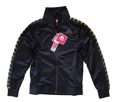 KAPPA Tracksuit Top Track Jacket Mens XS 222 Banda Anniston Black Gold • £37.95