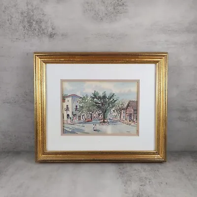 Vintage Art Print Framed Matted Cityscape Landscape Tree Signed Marshall  • $10