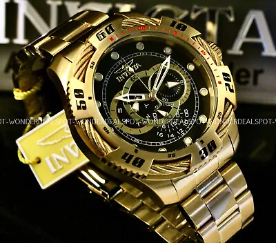 NEW Invicta Men's Speedway 50MM Black Dial 18K Gold Plated Chronograph S.S Watch • $77.99