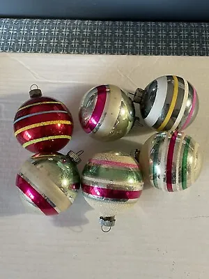 VTG Lot Of 6 Shiny Brite Christmas Ball Ornaments Striped Mica Glitter Frost • $35