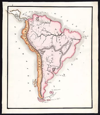 Unique Manuscript Map-SOUTH AMERICA-CONTINENTAL DIVIDE-DRAINAGE-Dumont-1865 • $277.82