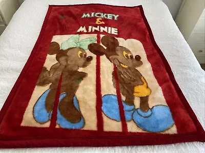 Plush Mink Baby Cot Blanket Play Mat Disney Micky & Minnie 138 Cm X 98 Cm GUC • $34