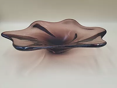 Mid Century Vintage Murano Bullicante Art Glass Free Form Purple Bowl • $14