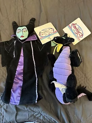 Disney Store Sleeping Beauty Maleficent Dragon 7” Bean Bag Plush Doll Set Lot • $19.99