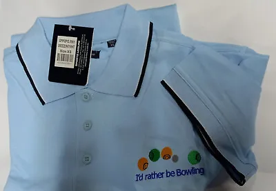 Mens Lawn Bowls Polo Shirt Sky  Size Xs  Or  L Only   I'd Rather Be Bowling • £12.38