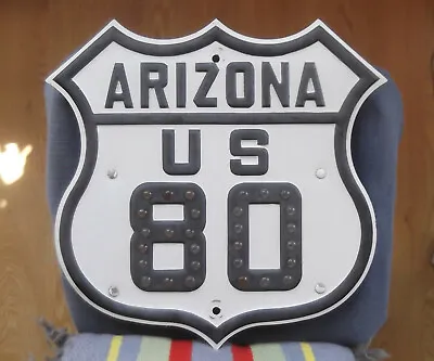 Arizona Embossed Road Sign / Shield. Glass-marble Reflectors Highway US 80 • $248.80