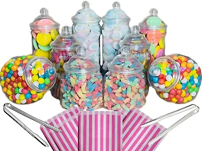 £15.49 • Buy 10 Plastic Sweet Jars 5 Styles 2 Tongs 50 100 Bags For Truly Sweet Candy Buffet