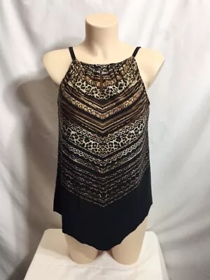 Women's NWT Miraclesuit Kiara Printed High-Neck Keyhole Handkerchief-Hem Tankini • $59.99