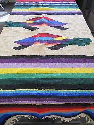 Mexican Blanket Throw Rug Turtle Woven Stripe Picnic Festival Camping M96 • £26