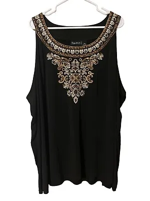 Maggie Barnes Sleeveless Embroidered Top Women’s 5X 34/36 Shirt Black Blouse • $25