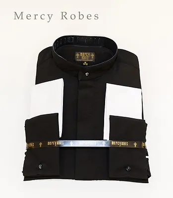 Mens Full Collar Clergy Shirt (Black) Long Sleeves French Cuff Pastor Priest • $34.99