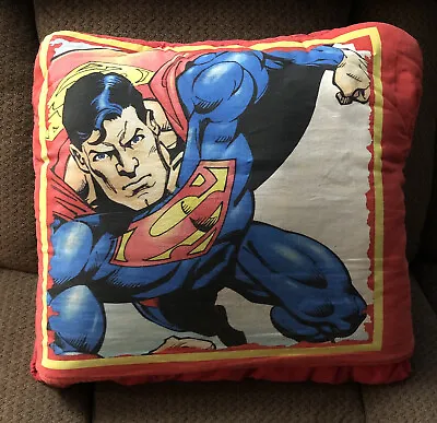 Vintage Superman Sheet Blanket Homemade Blanket 64 X 40”Folds To Pillow • $67.50