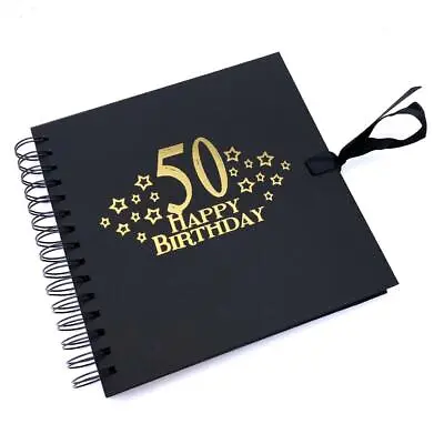 50th Birthday Black Scrapbook Guest Book Or Photo Album With Gold • £14.99