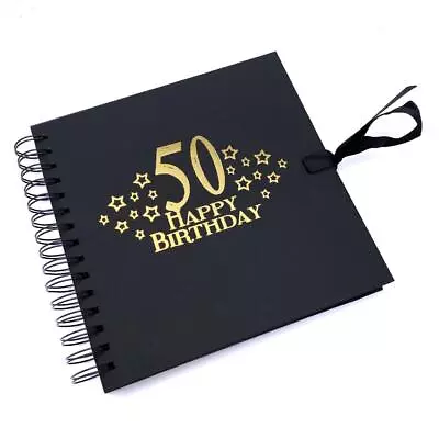 £14.99 • Buy 50th Birthday Black Scrapbook, Guest Book Or Photo Album With Gold