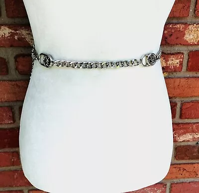 Michael Kors Women MK Round Logo Links Silver Metal Curb Chain Belt Large • $24