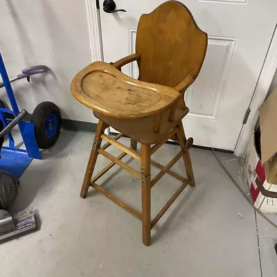 Vtg Solid Wood Convertible Folding Baby High Chair Stroller Rustic Victorian -HN • $150