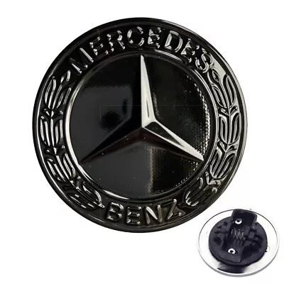 Mercedes Bonnet Flat Star Badge Gloss Black Wreath Emblem 57mm W204 W212 W213 • $19.24