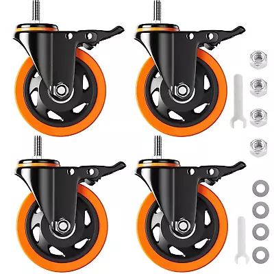 4 Inch Caster Wheels 2200Lbs Threaded Stem Casters Set Of 4 Heavy Duty 1/2 -13 • $41.99