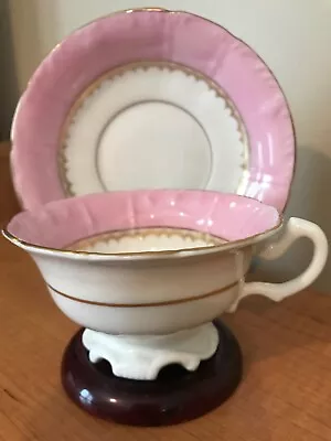 $12.95 • Buy Antique Cup & Saucer Set Pink Gold Decoration Trim Vista Alegre VA Portugal