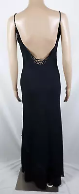 Niki By Niki Livas Slip Dress Black Womens 6 Open Back Formal Gown Maxi Vintage • $29.99