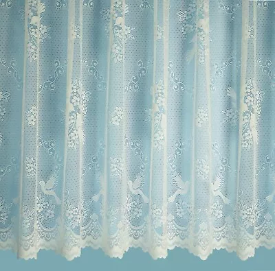 Luxury Cotton Look Love Birds Doves White Lace Net Curtain Sold By The Metre • £2.89