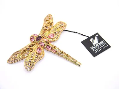 £245.97 • Buy New Vintage Swarovski Crystal Glitz Pink Amber Purple Dragonfly Brooch Pin