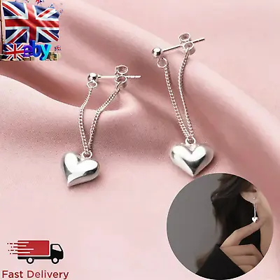 Women Girls 925 Sterling Silver Heart Dangle Drop Stud Earrings Jewellery Gift  • £3.29
