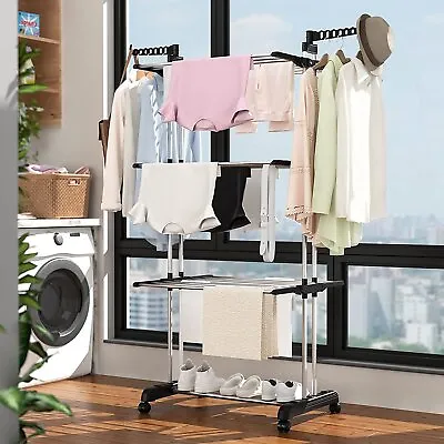 67  Heavy Duty Laundry Clothes Drying Rack Portable Folding Rolling Dryer Hanger • $37.29