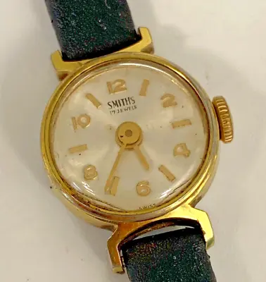 Vintage Smith 17 Jewel Ladies Small Cocktail Watch Black Leather Strap      B14 • £14.99