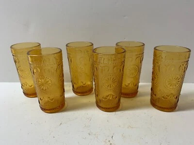 $11.99 • Buy 6 Vintage Concord Brockway Amber Glass Juice Glasses 4”