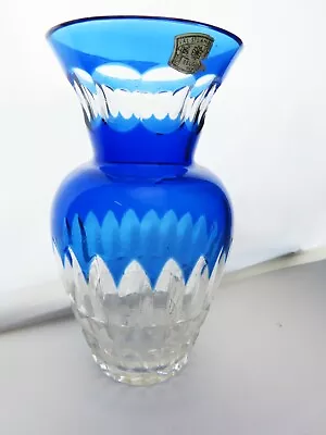 $59.95 • Buy Val St Lambert Colbalt Cut To Clear Crystal Vase 6  Tall