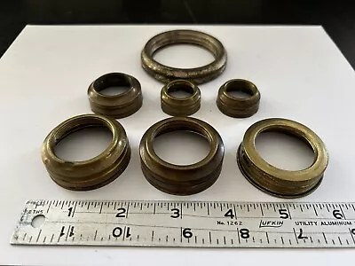 7 Antique Pressed 6 Brass 1 Plated Oil Kerosene 2 Miniature Lamp Burner Collars • $19.95