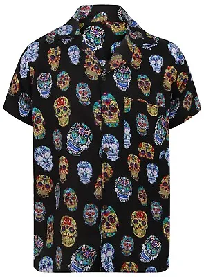 Sugar Skull Halloween Shirt Hawaiian Pumpkin Print Day Of The Dead T-shirt S-4xl • £10.99