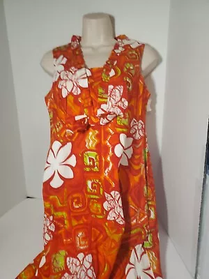 $75 • Buy Vintage Aloha Brand Hawaiian Dress JC Penny Orange Floral Long Dress Hibiscus