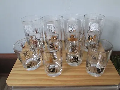 8 Vintage MCM Tumbler/ Beverage/Bar Glasses Boats Anchors Lighthouse Design • $16.80