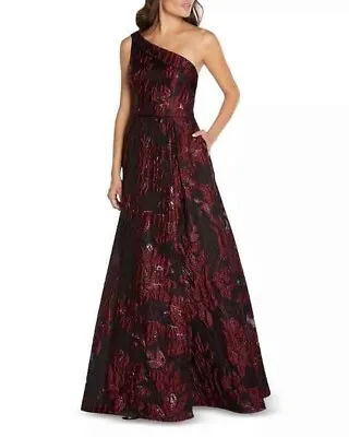 Aidan Mattox Floral Jacquard One Shoulder Wine Gown Dress - Size 4 - Retail $595 • $261.20