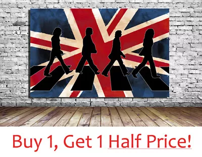 The Beatles Canvas Wall Art : Abbey Road Union Jack Canvas Pop Art Print • £27.99