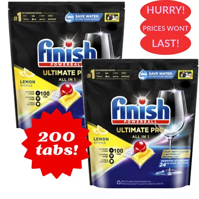 Finish Ultimate Pro Dishwashing Lemon Sparkle 2 X 100 Tablets New • $99