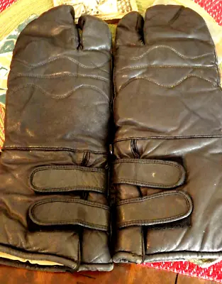 Heavy Leather GAUNTLET MITTENTrigger Finger Gloves Motorcycle Thermal Lined • $23