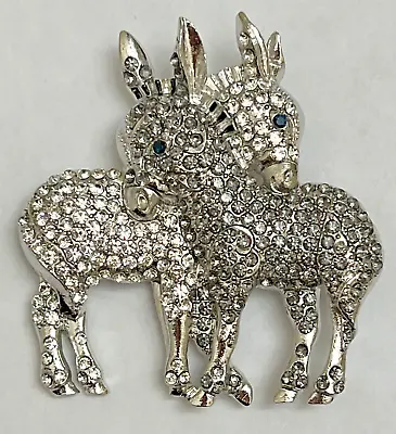 Donkey Burro Crystal ALL Glass Rhinestone Brooch Pin Vintage Pony Horse Large • $14.99