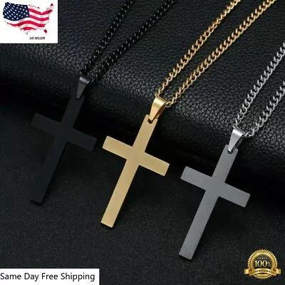 $3.89 • Buy Cross Pendant Necklace Silver Plated, Gold Plated Crucifix Men Women Cuban New