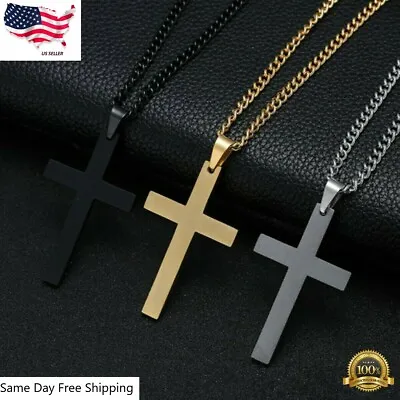 Cross Pendant Necklace Silver Plated Gold Plated Crucifix Men Women Cuban New • $3.89